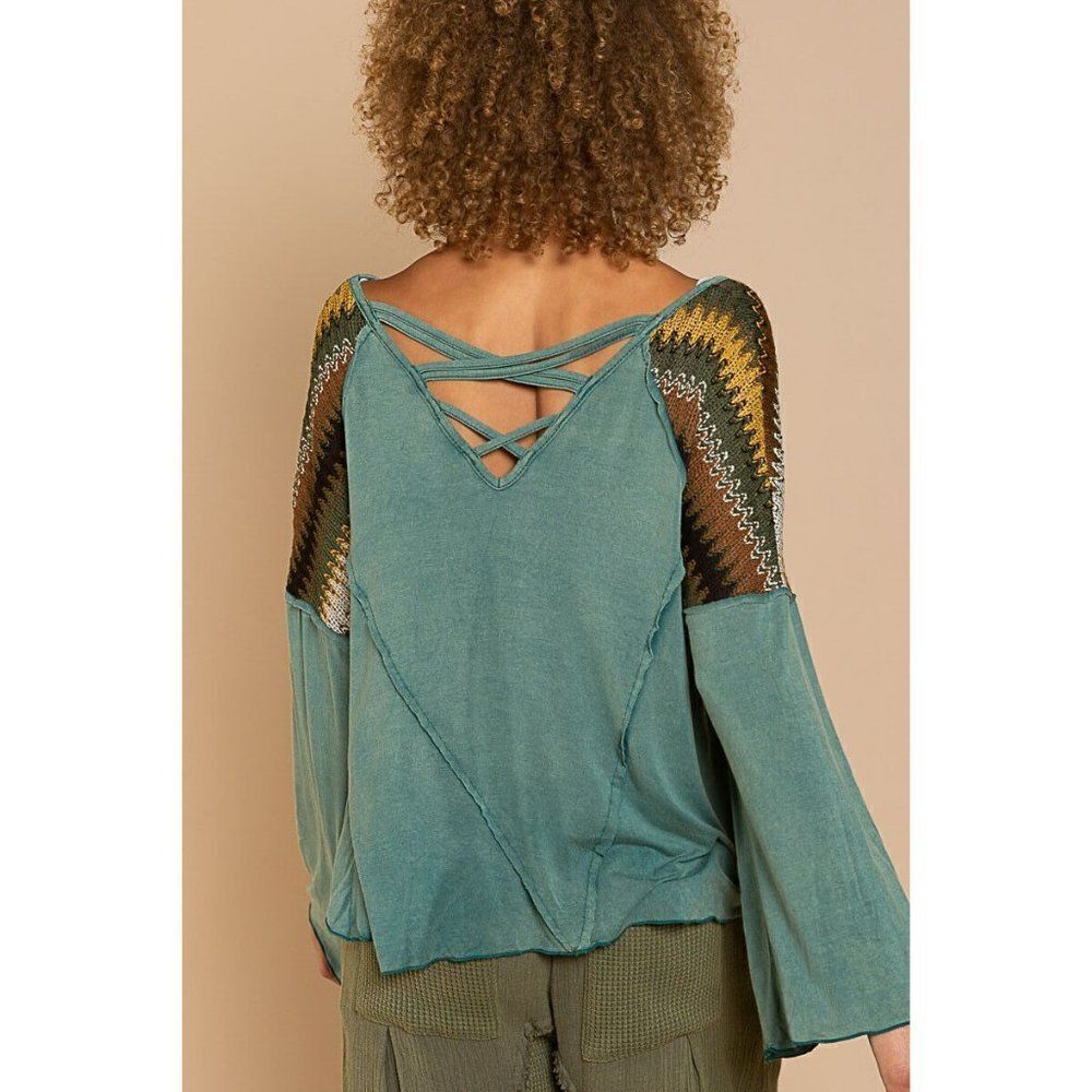 POL Clothing Evergreen V Neck Top Shirt Embroidered Fall Winter Women FKT763 - Picture 5 of 8
